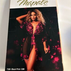 Women's Black and Pink Lingerie Robe